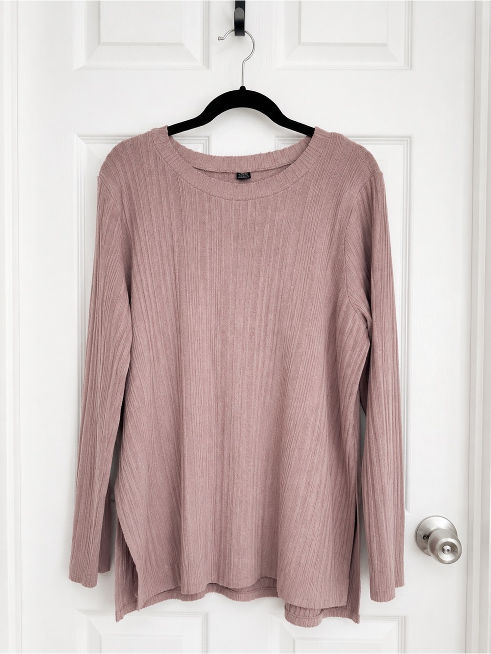 SHEIN Ribbed Long-Sleeve Top - Dusty Pink